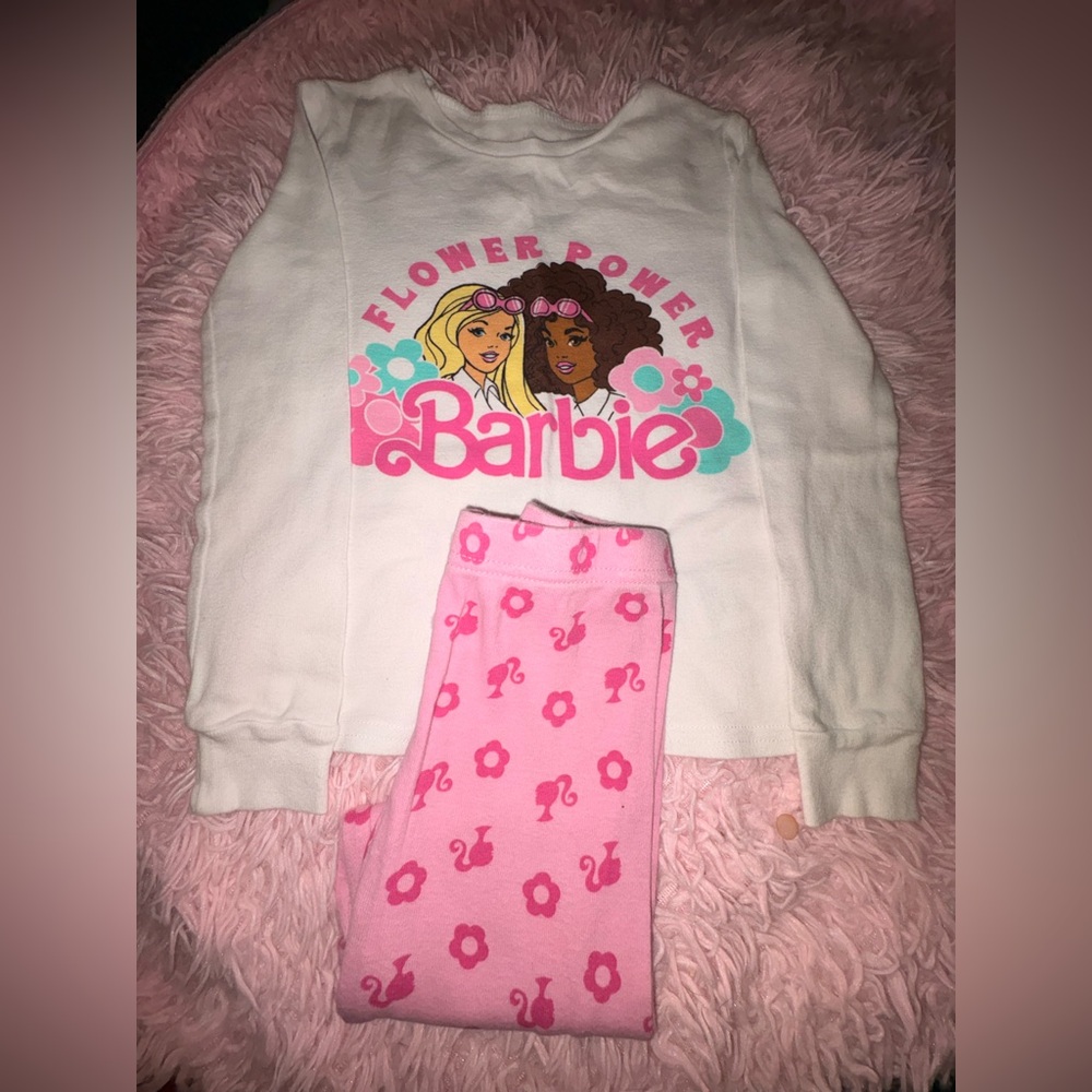 BOGO ALL KIDDOS Little Girls Barbie White and Pink Printed Pajama Set